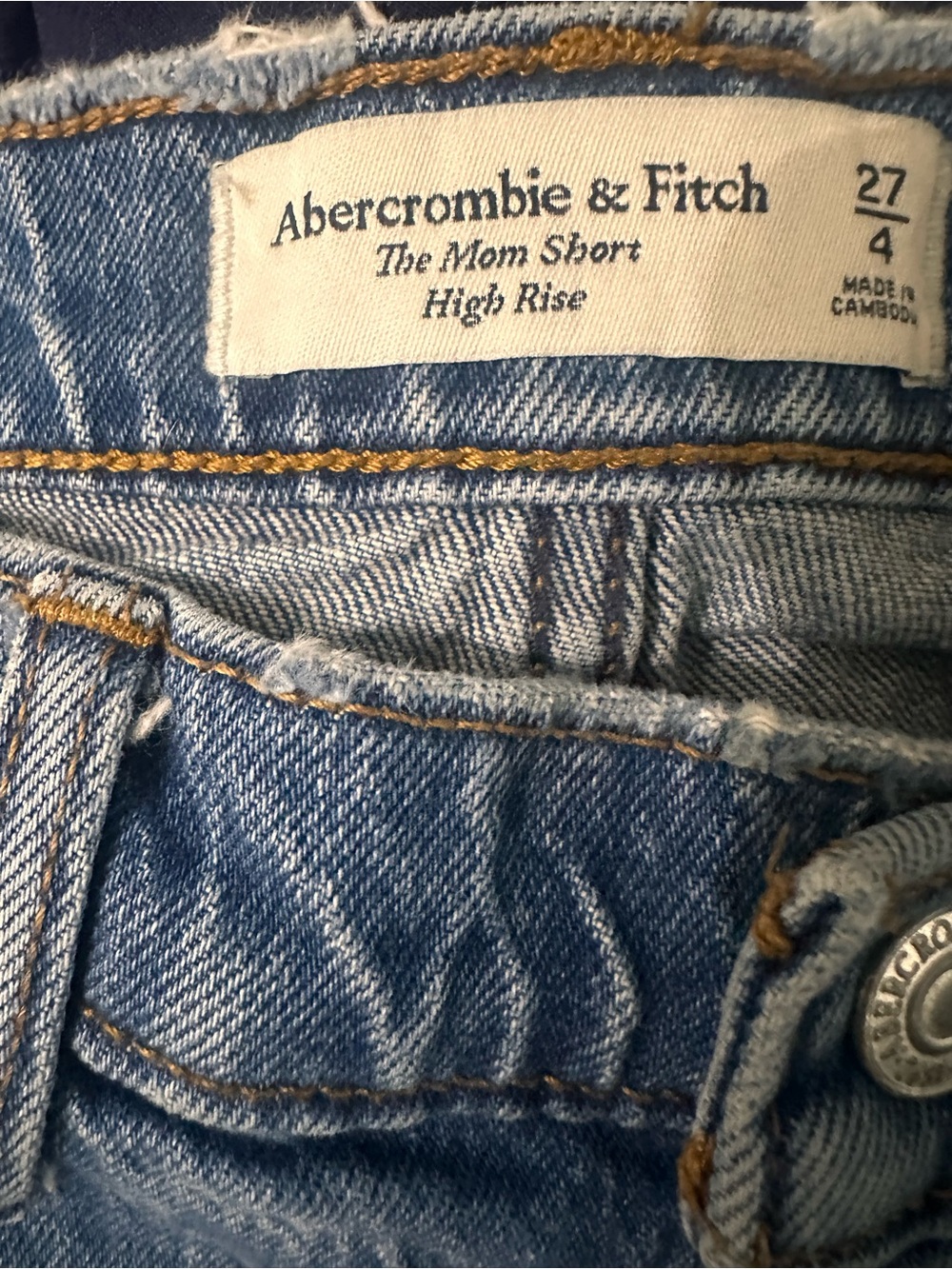 Abercrombie & Fitch Medium Blue Frayed Jean Shorts Mom Short High Rise Size 4 - Picture 5 of 5